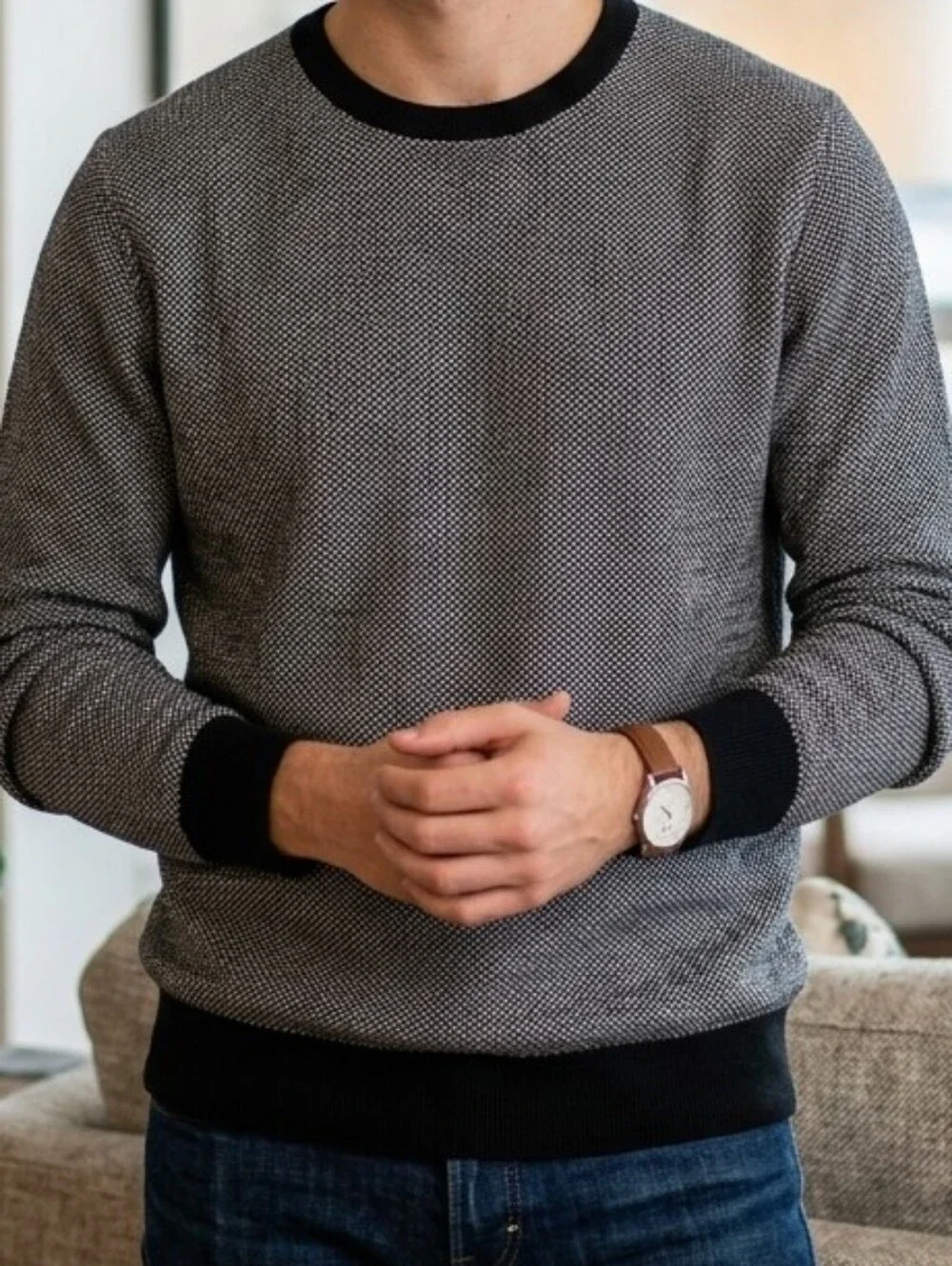 Brooks Brothers Black and Gray Crewneck Sweater